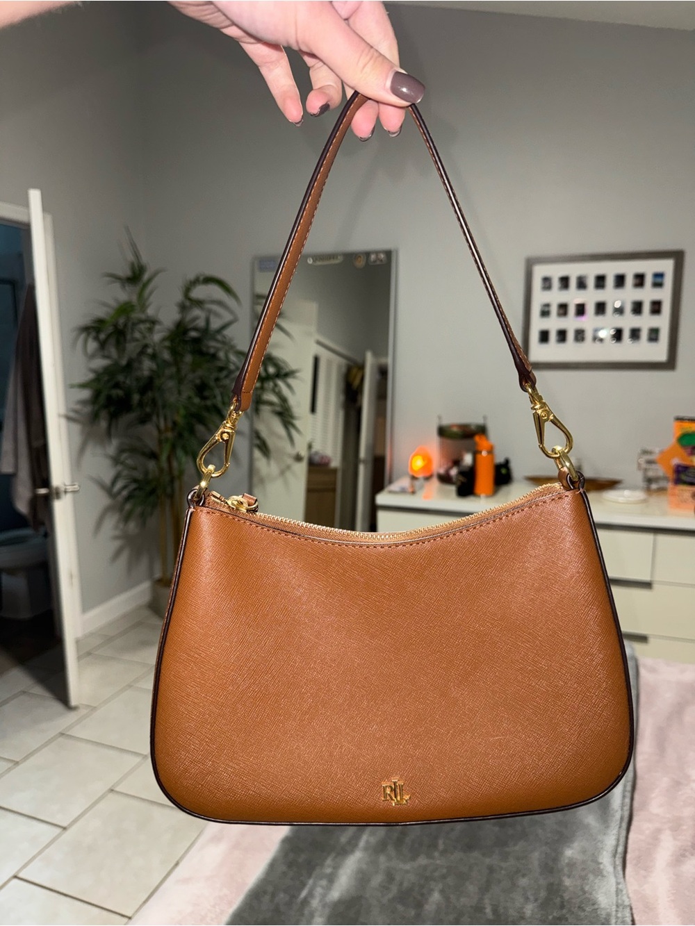 Ralph Lauren Cognac Brown Leather Shoulder Bag